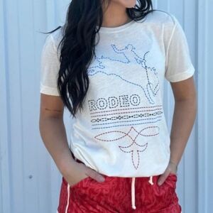 NWT Cream Rodeo Boot Stitch Graphic Womens T-Shirt